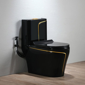 Modern black gold bathroom ceramic washdown one piece p-trap/s-trap color toilet bowl