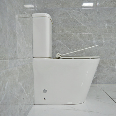 hygienic water closet powerful flush rimless ceramic two piece toilet for hotel