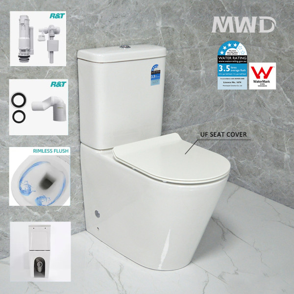 hygienic water closet powerful flush rimless ceramic two piece toilet for hotel