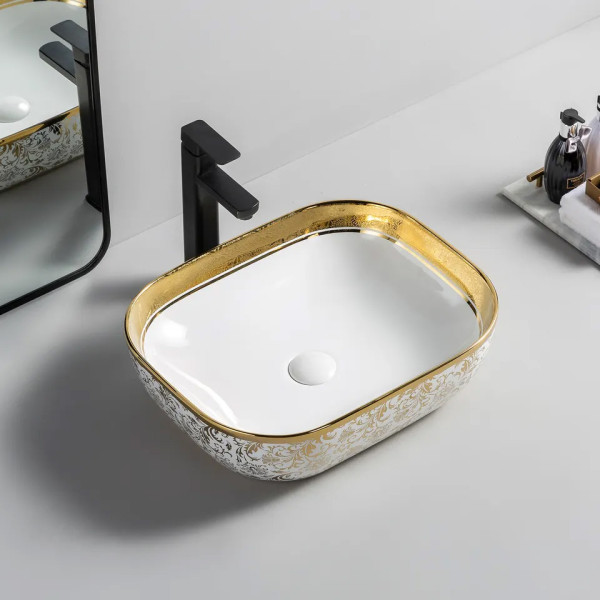 Goldenes Keramik-Handwaschbecken, luxuriöses goldenes Waschbecken, Badezimmer über der Theke, Kunstwaschbecken
