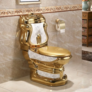 Royal extreme electroplated hotel golden wc one piece ceramic toilet bowl set bathroom