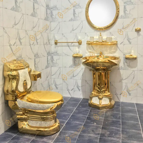 Baño determinado de la taza del inodoro de cerámica de una pieza del wc dorado del hotel galvanizado extremo real
