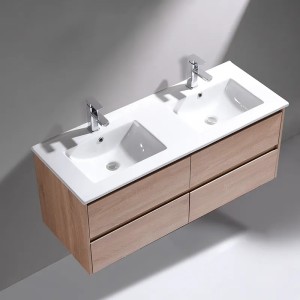 Wall Mounted Plywood Double-Layer Sanitary Ware Bathroom Vanity With Ceramic Sink