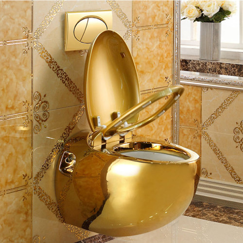 Sanitary Ware Colour One-piece Wash Down Commode Toilet Gold Egg-shaped Wall Hung Toilet