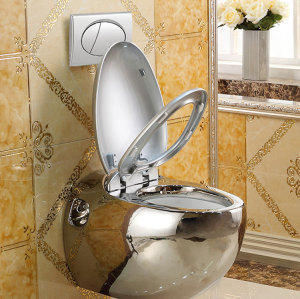 Sanitärkeramik Farbe Einteiliges Waschbecken Toilettentoilette Gold Eiförmige Wandtoilette