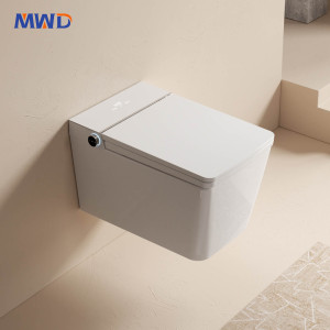 Inodoro inteligente suspendido de una pieza MWD STK102 con asiento calefactado y bidé integrado | Descarga sifónica | Control remoto y perilla | Blanco