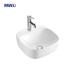 KH88188 Modern Rectangular Above Counter Bathroom Sink – Compact White Vessel Basin for Vanity & Wall Mount