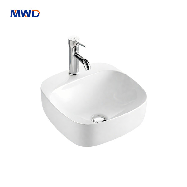KH88188 Modern Rectangular Above Counter Bathroom Sink – Compact White Vessel Basin for Vanity & Wall Mount