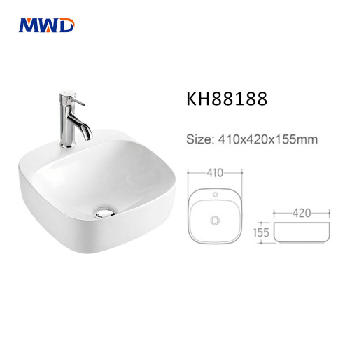 KH88188 Modern Rectangular Above Counter Bathroom Sink – Compact White Vessel Basin for Vanity & Wall Mount