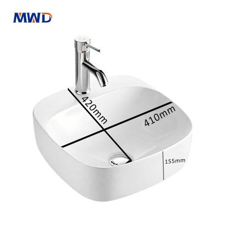 KH88188 Modern Rectangular Above Counter Bathroom Sink – Compact White Vessel Basin for Vanity & Wall Mount