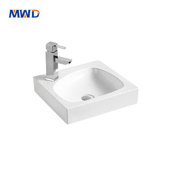 MWD Modern Square Above Counter Bathroom Sink – Compact White Vessel Basin for Vanity & Countertop | KH85139