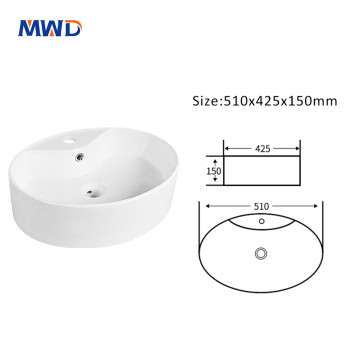 Elegant Oval White Ceramic Bathroom Sink – Countertop Vessel Basin for Washroom Projects