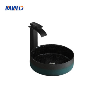 MWD Galaxy Glazed Round Ceramic Countertop Bathroom Sink Industrial Natural Style Art Basin