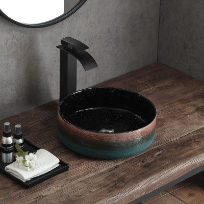 MWD Galaxy Glazed Round Ceramic Countertop Bathroom Sink Industrial Natural Style Art Basin
