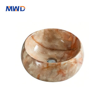 MWD Ceramic Countertop Basin - Marble Texture Bowl Sink, Beige Taupe Vanity Vessel,  Natural Stone Look Bathroom Decor