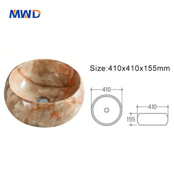 MWD Ceramic Countertop Basin - Marble Texture Bowl Sink, Beige Taupe Vanity Vessel,  Natural Stone Look Bathroom Decor