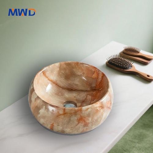 MWD Ceramic Countertop Basin - Marble Texture Bowl Sink, Beige Taupe Vanity Vessel,  Natural Stone Look Bathroom Decor