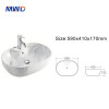 Modern Oval Marble Look Ceramic Vessel Sink – Above Counter Bathroom Basin for Vanity