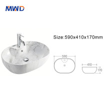 Modern Oval Marble Look Ceramic Vessel Sink – Above Counter Bathroom Basin for Vanity