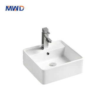 Contemporary Square White Ceramic Sink – Countertop Basin for Modern Bathroom Vanities