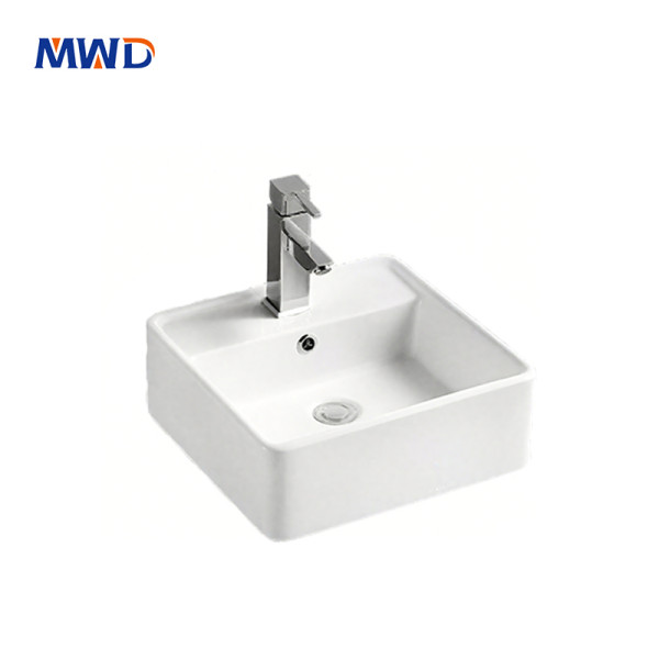 Contemporary Square White Ceramic Sink – Countertop Basin for Modern Bathroom Vanities