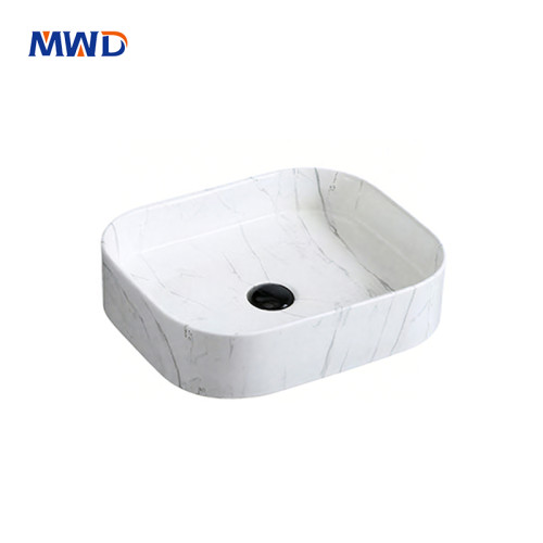 MWD Square Vessel Sink - Multi-Color Textured Ceramic Basin | Modern Countertop Bathroom Sink