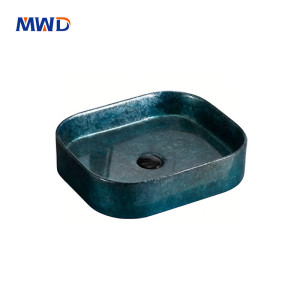 MWD Square Vessel Sink - Multi-Color Textured Ceramic Basin | Modern Countertop Bathroom Sink
