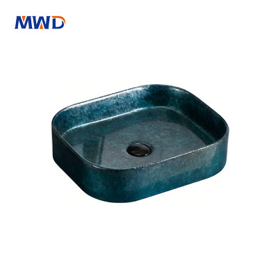 MWD Square Vessel Sink - Multi-Color Textured Ceramic Basin | Modern Countertop Bathroom Sink