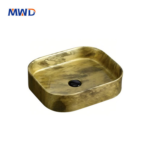 MWD Square Vessel Sink - Multi-Color Textured Ceramic Basin | Modern Countertop Bathroom Sink