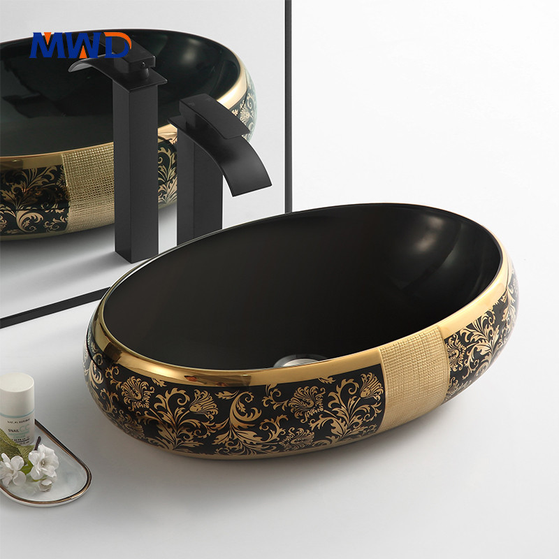 Floral art ceramic sink	
