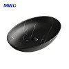 MWD Oval Art Basin - Handcrafted Marble-Touch Vessel Sink for Luxury Bathrooms, Veined Ceramic in Onyx Black / Carrara White / Sapphire Blue