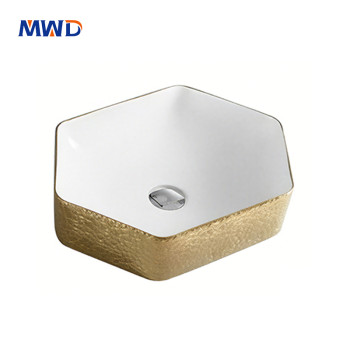 MWD Hexagon Ceramic Vessel Sink - Designer Bathroom Basin in Gold/Silver/Copper for Luxury Vanities