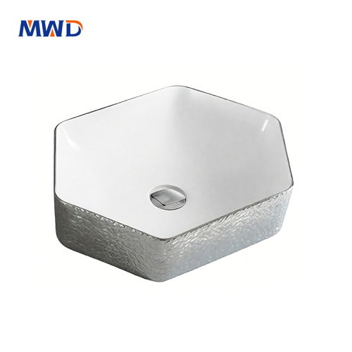 MWD Hexagon Ceramic Vessel Sink - Designer Bathroom Basin in Gold/Silver/Copper for Luxury Vanities