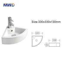 MWD Modern Ceramic Corner Sink for Small Bathrooms – Space-Saving Wall-Hung Basin with Glossy Finish, Easy to Clean & Durable