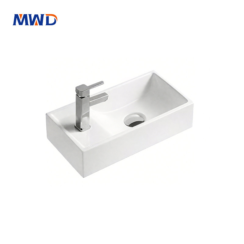 MWD white wall-mounted ceramic basin 410mm with faucet hole – minimalist design