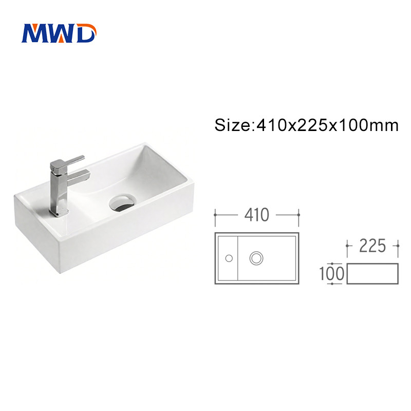 MWD white wall-mounted ceramic basin 410mm with faucet hole – minimalist design