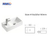 MWD Modern Wall-Mounted Ceramic Basin – 410×225mm Minimalist Bathroom Sink with Left-Side Faucet Hole | Space-Saving Design