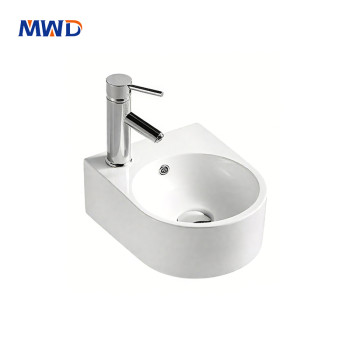 MWD Modern Wall-Mounted Ceramic Basin – Compact 340mm Bathroom Sink for Small Spaces