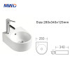 MWD Modern Wall-Mounted Ceramic Basin – Compact 340mm Bathroom Sink for Small Spaces