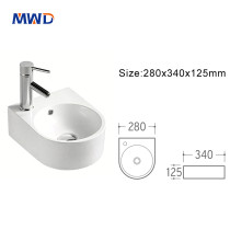 MWD Modern Wall-Mounted Ceramic Basin – Compact 340mm Bathroom Sink for Small Spaces