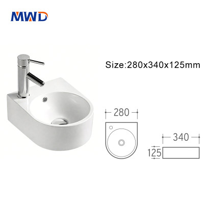 MWD Modern Wall-Mounted Ceramic Basin – Compact 340mm Bathroom Sink for Small Spaces