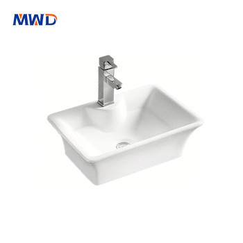 MWD Modern Square Ceramic Vessel Sink -  White Bathroom Countertop Basin for Vanity