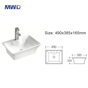MWD Modern Square Ceramic Vessel Sink -  White Bathroom Countertop Basin for Vanity