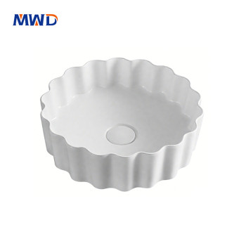 MWD Artistic White Ceramic Bathroom Sink with Handcrafted Wave Edge - Modern & Luxury Vanity Basin
