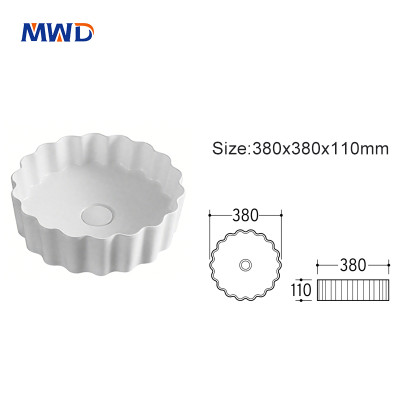MWD Artistic White Ceramic Bathroom Sink with Handcrafted Wave Edge - Modern & Luxury Vanity Basin