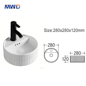 MWD White Ceramic Vessel Sink with Vertical Stripes - Modern Round Above Counter Basin for Bathroom Vanity