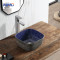 MWD Square Vessel Sinks - Hand-Painted Botanical & Geometric Bathroom Basins with Textured Glaze | Waterproof Wood Base Set
