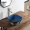 MWD Square Vessel Sinks - Hand-Painted Botanical & Geometric Bathroom Basins with Textured Glaze | Waterproof Wood Base Set