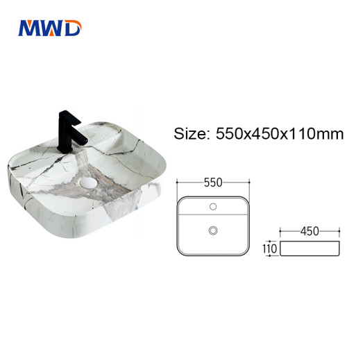 MWD Artisanal Marble-Textured Vessel Sinks | Cracked White & Layered Beige Ceramic Basins for Luxury Bathroom Vanities