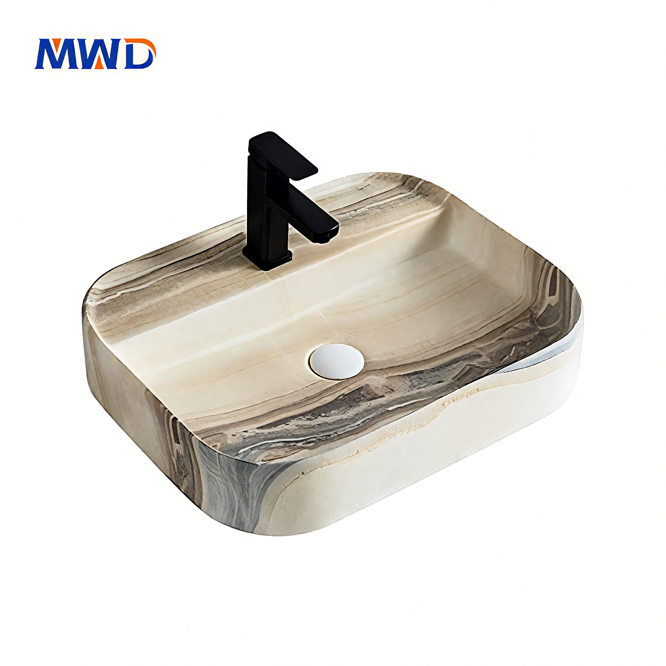 Beige-sedimentary-stone-basin-walnut-vanity-minimalist